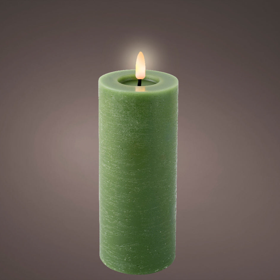 Green LED wax pillar candle (19cmH)