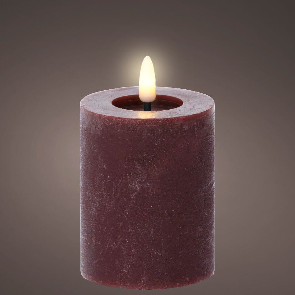 Oxblood LED wax pillar candle (11.2cmH)