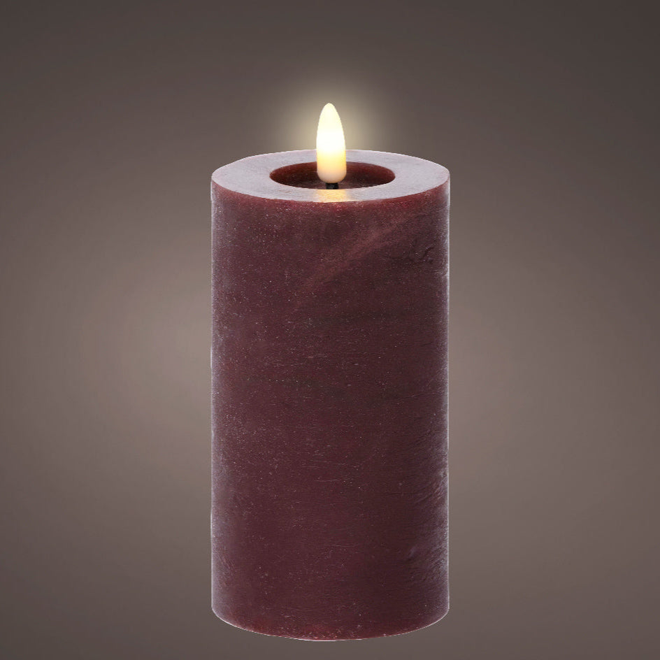 Oxblood LED wax pillar candle (15cmH)