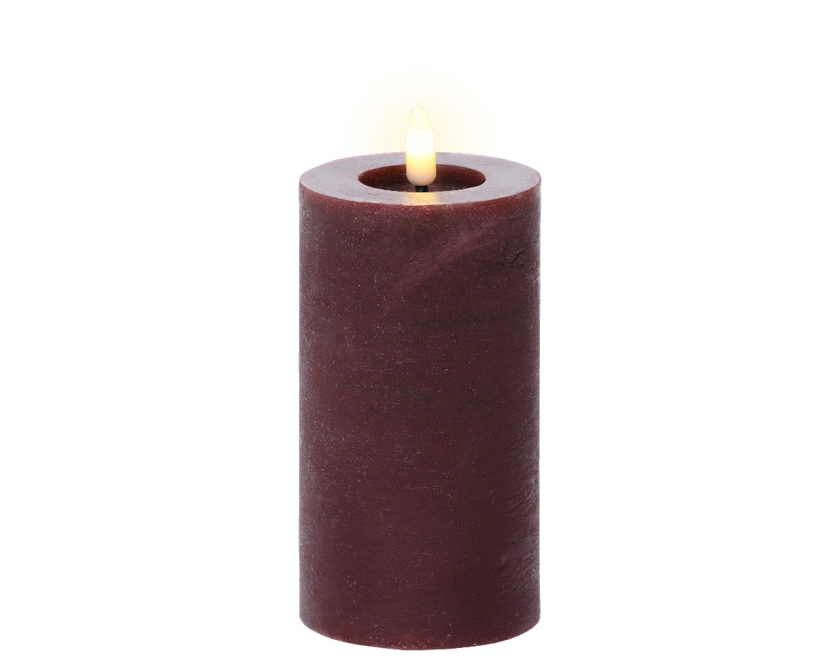 Oxblood LED wax pillar candle (15cmH)