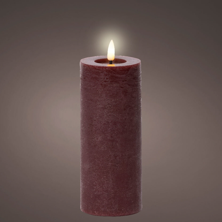 Oxblood LED wax pillar candle (19cmH)