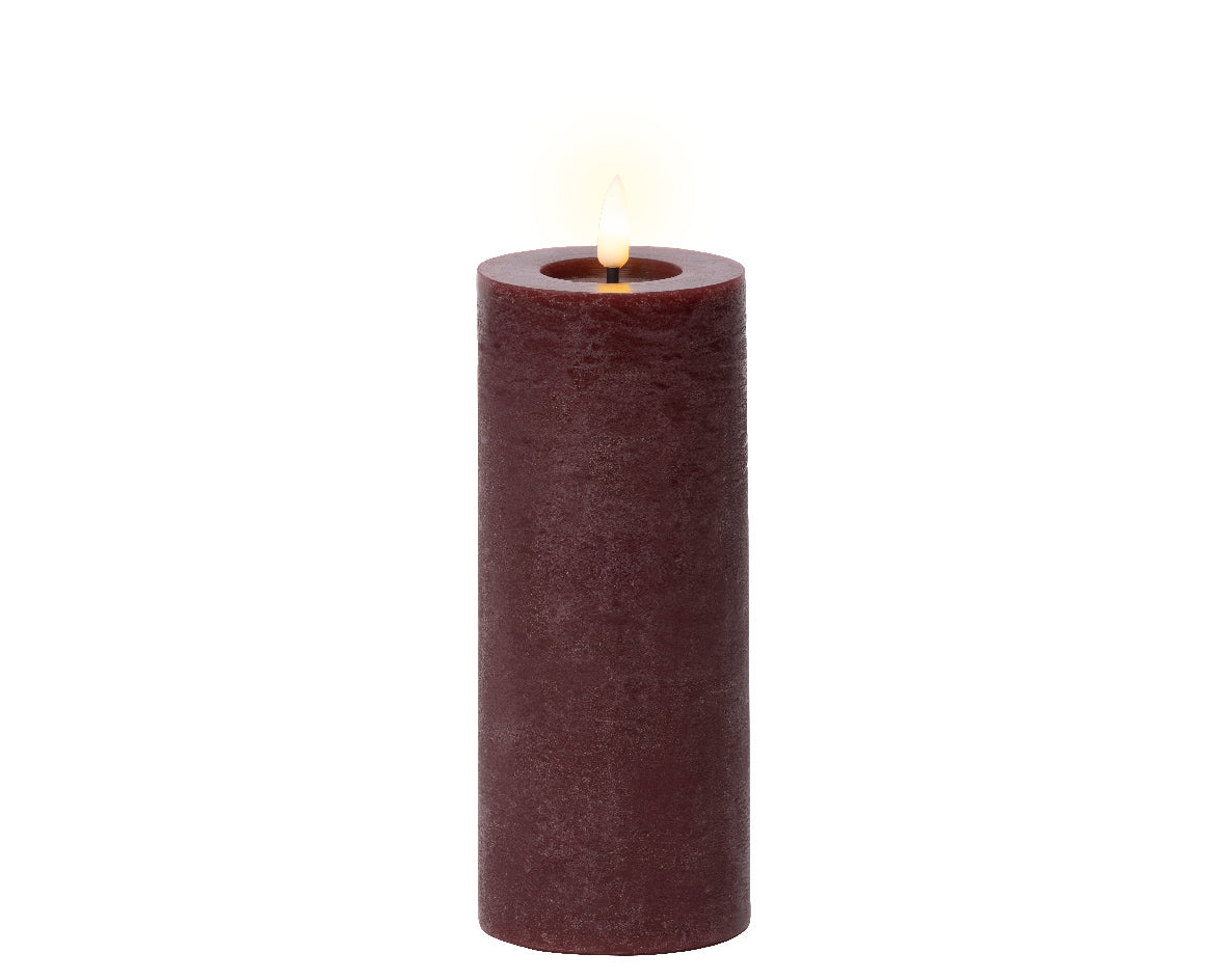 Oxblood LED wax pillar candle (19cmH)