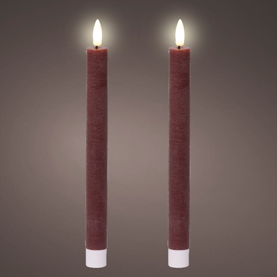 Oxblood LED dinner candle (24.5cmH) - Set of 2