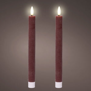 Oxblood LED dinner candle (24.5cmH) - Set of 2