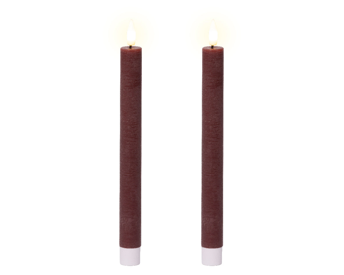 Oxblood LED dinner candle (24.5cmH) - Set of 2