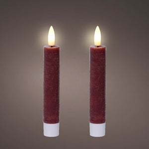 Oxblood LED dinner candle (14.5cmH) - Set of 2