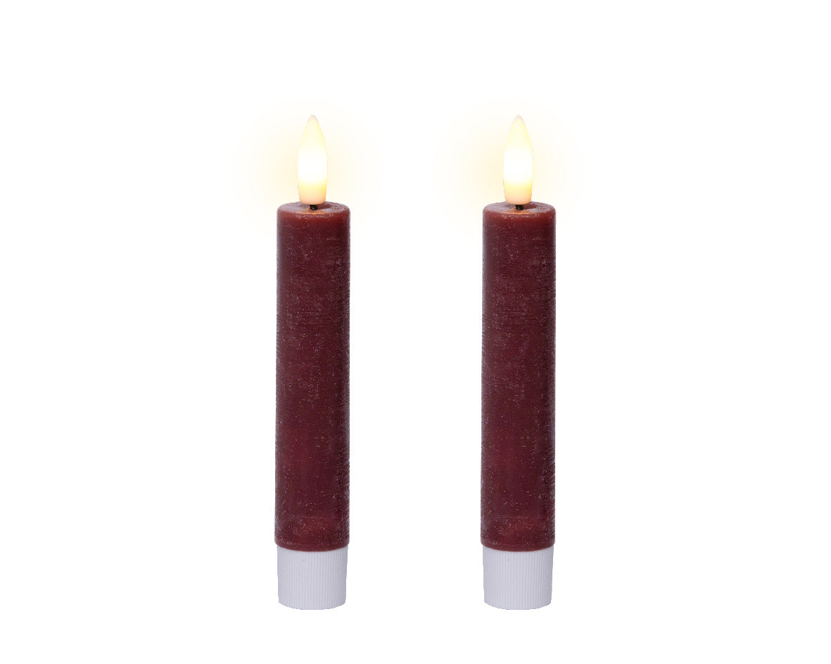 Oxblood LED dinner candle (14.5cmH) - Set of 2