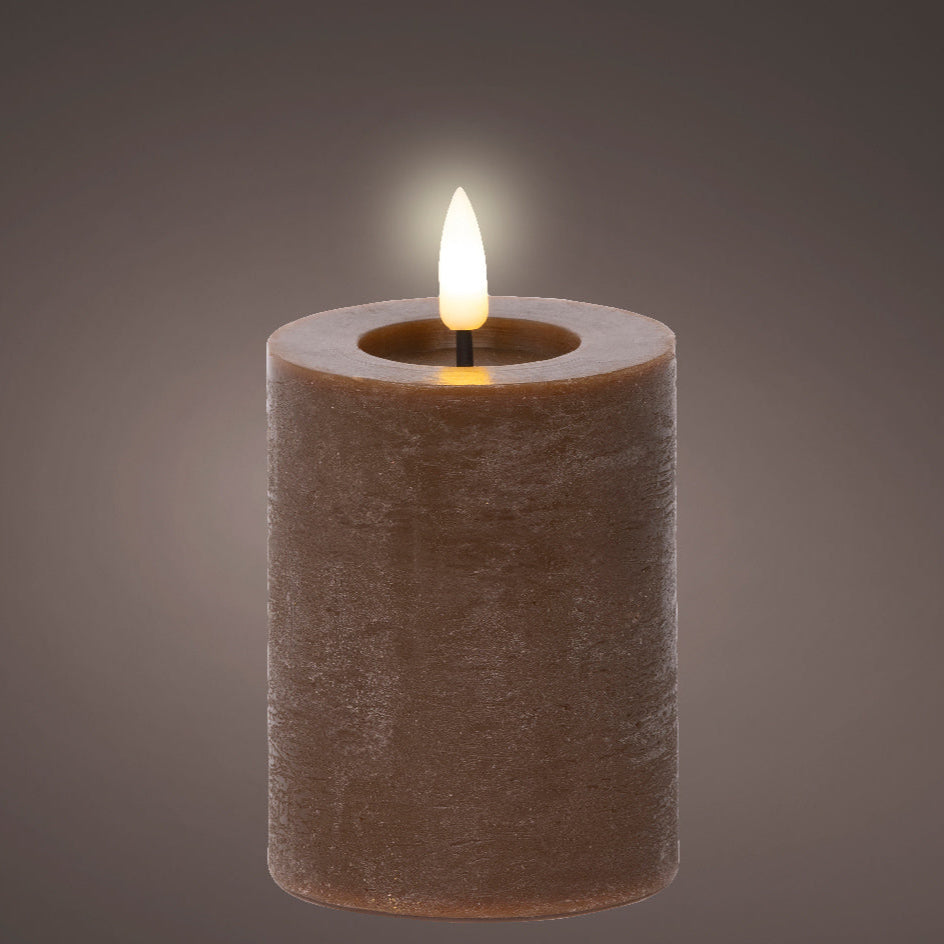 Dark brown LED wax pillar candle (11.2cmH)