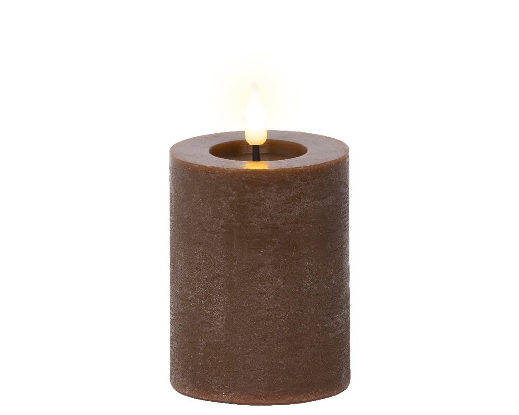Dark brown LED wax pillar candle (11.2cmH)