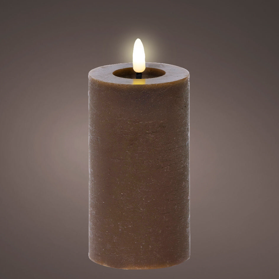Dark Brown LED wax pillar candle (15cmH)