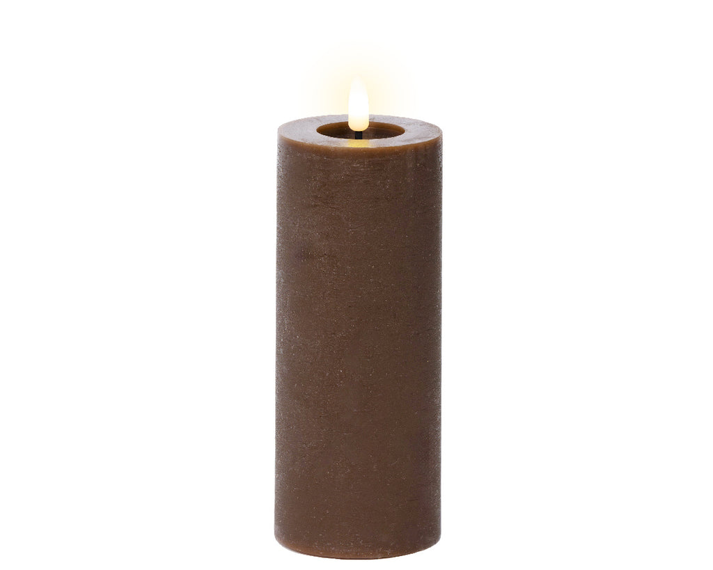 Dark brown LED wax pillar candle (19cmH)