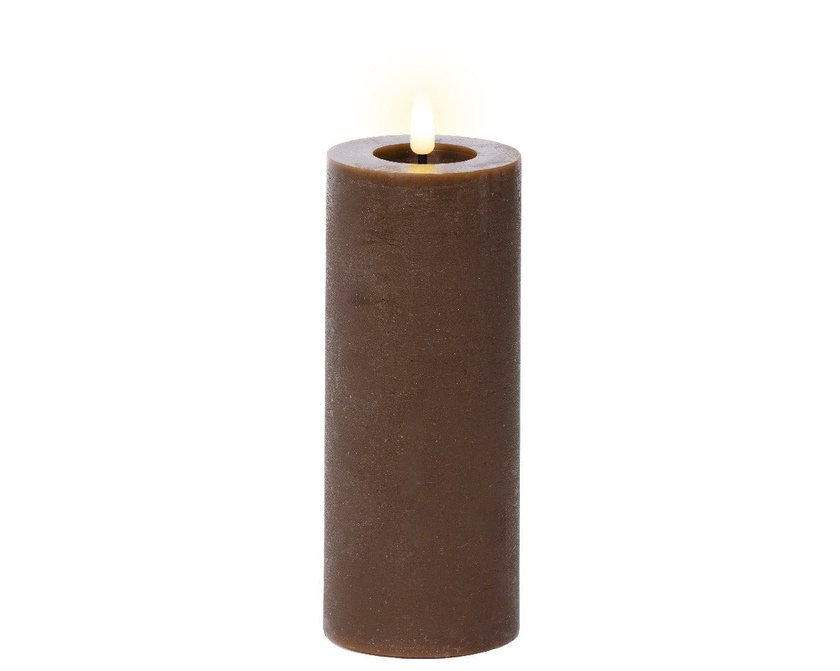 Dark brown LED wax pillar candle (19cmH)