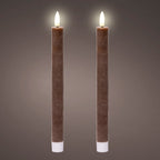 Dark brown LED dinner candle (24.5cmH) - Set of 2