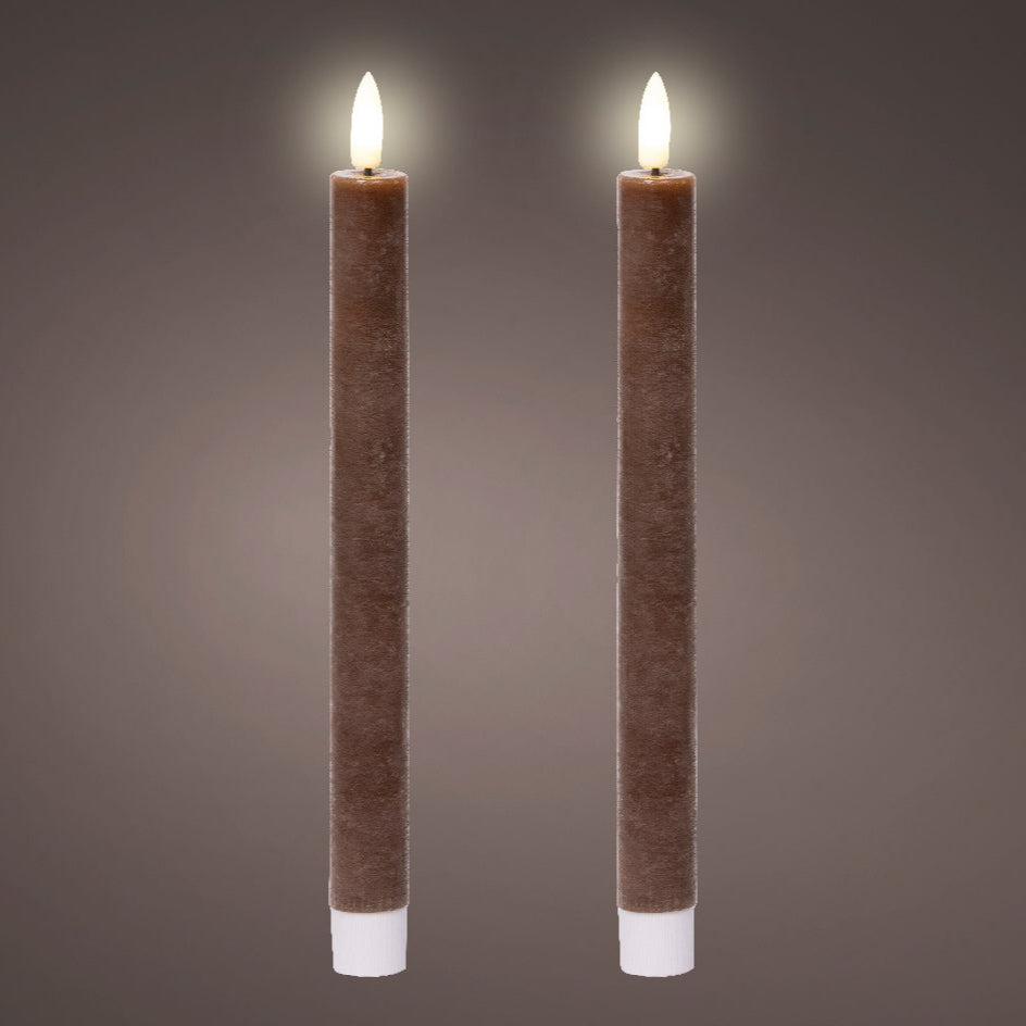 Dark brown LED dinner candle (24.5cmH) - Set of 2