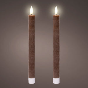 Dark brown LED dinner candle (24.5cmH) - Set of 2