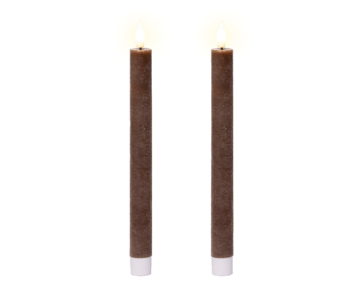 Dark brown LED dinner candle (24.5cmH) - Set of 2