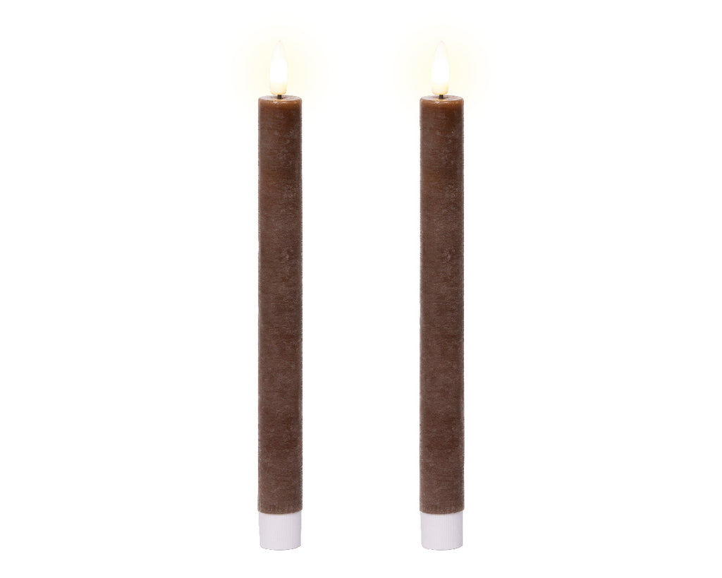 Dark brown LED dinner candle (24.5cmH) - Set of 2
