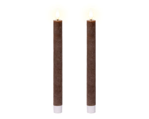 Dark brown LED dinner candle (24.5cmH) - Set of 2
