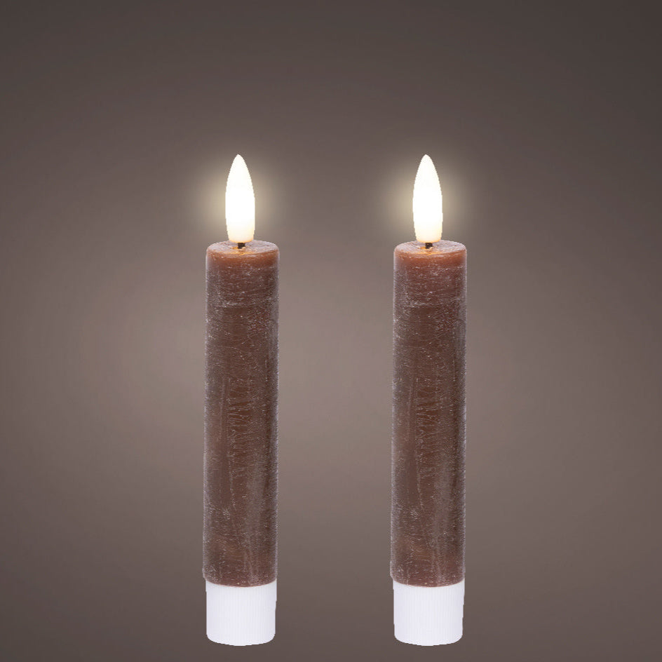 Dark Brown LED dinner candle (14.5cmH) - Set of 2