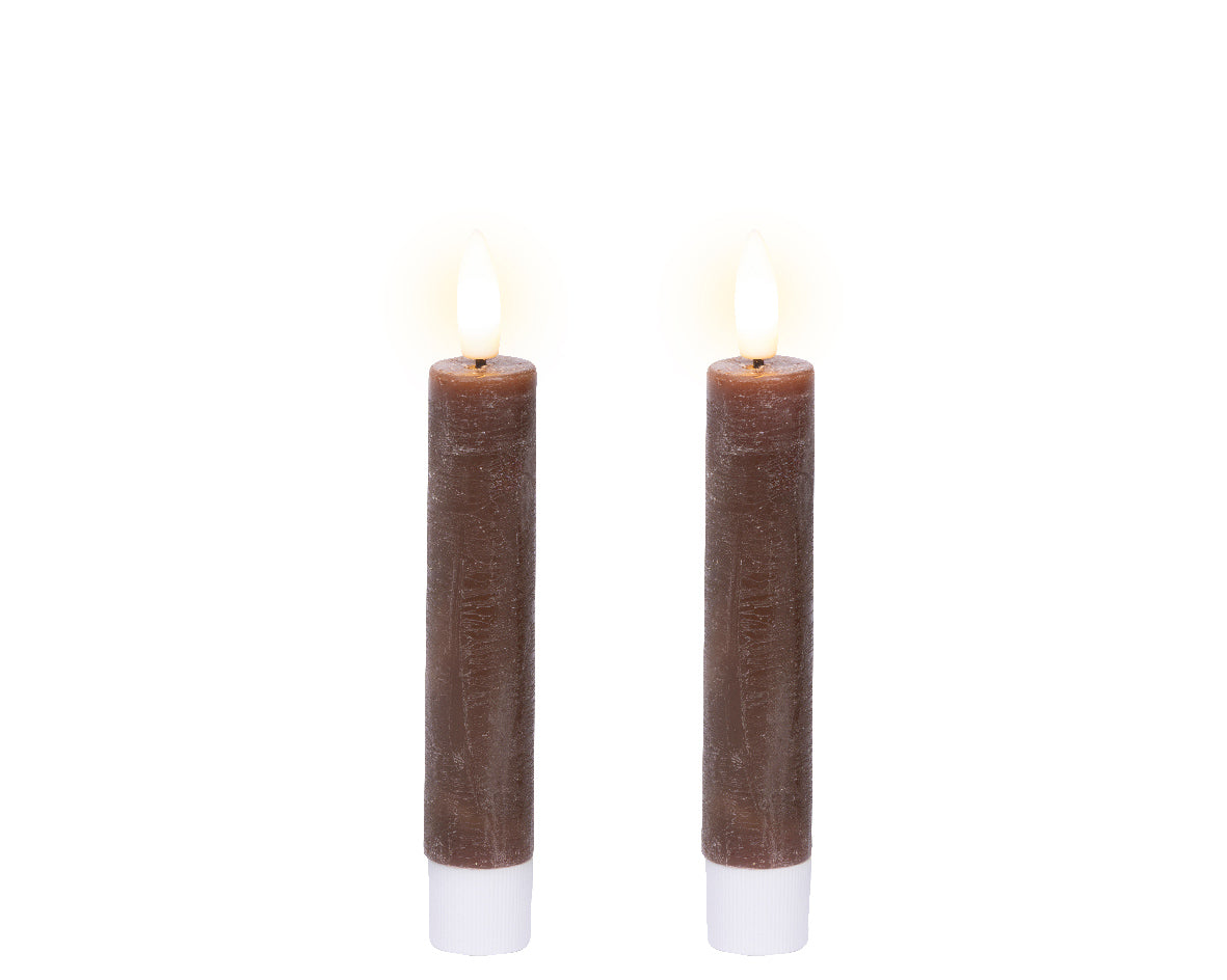 Dark Brown LED dinner candle (14.5cmH) - Set of 2