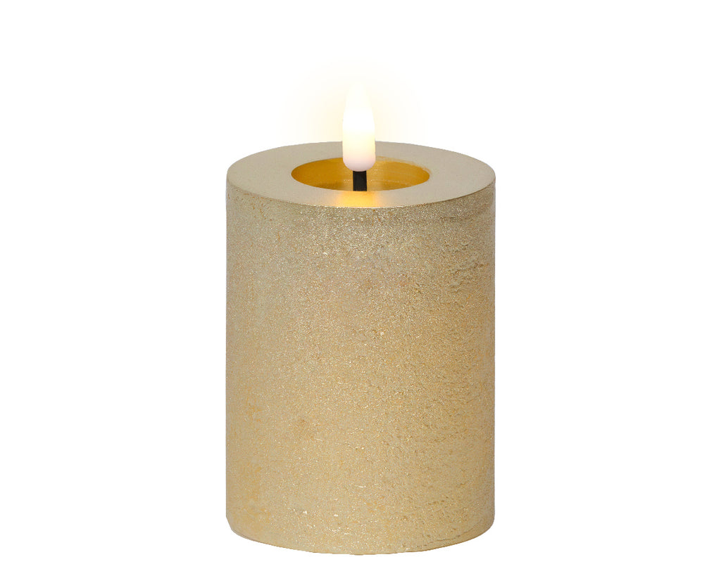 Gold LED wax pillar candle (11.2cmH)