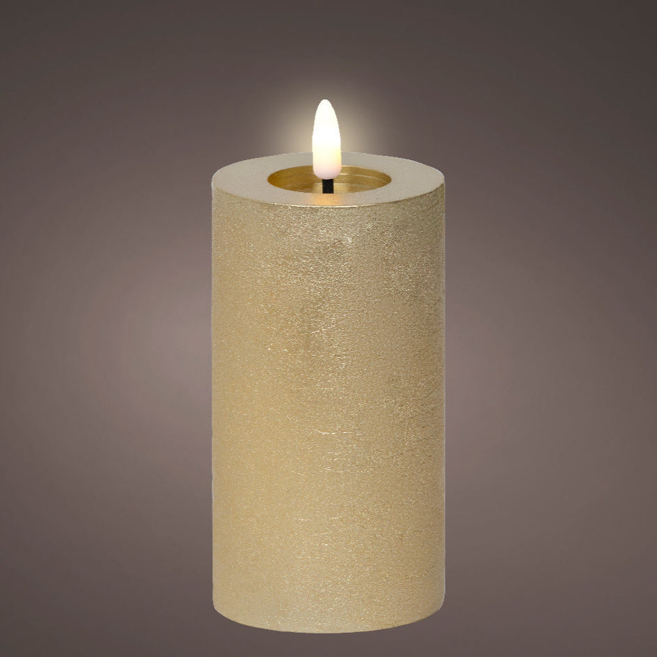 Gold LED wax pillar candle (15cmH)