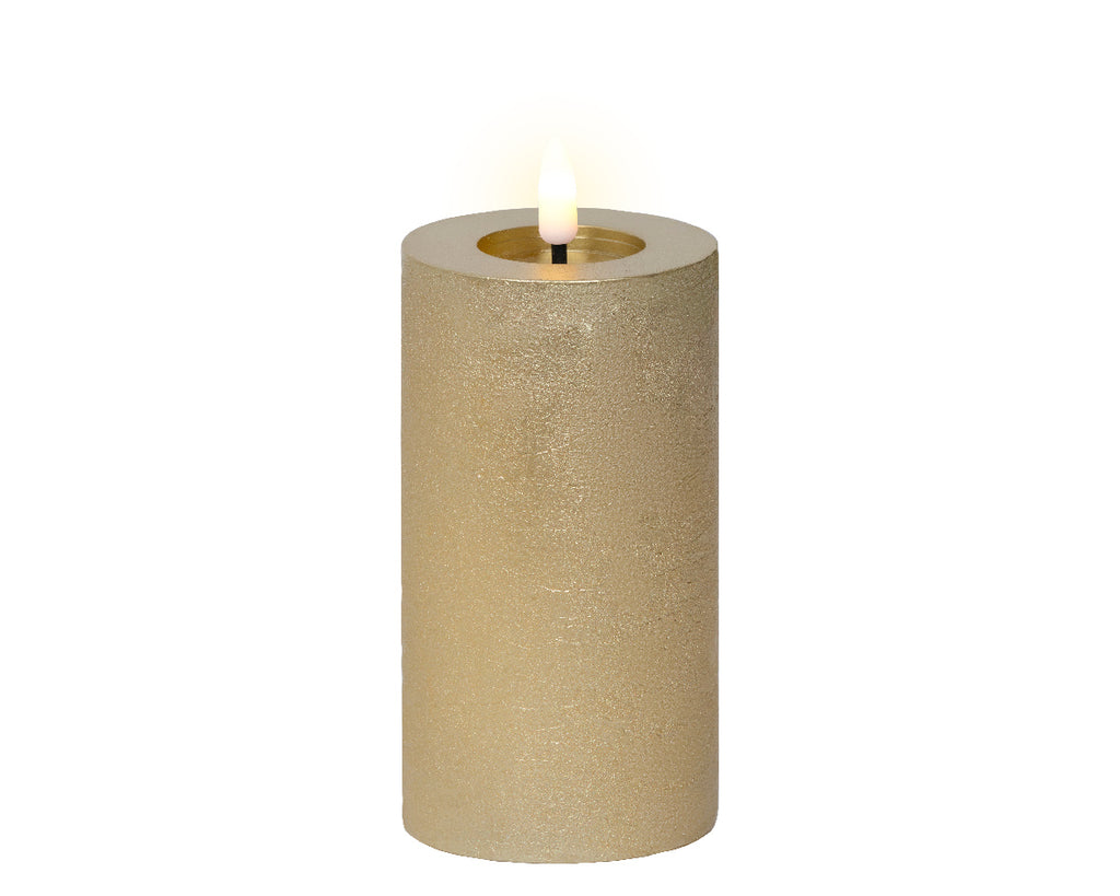 Gold LED wax pillar candle (15cmH)