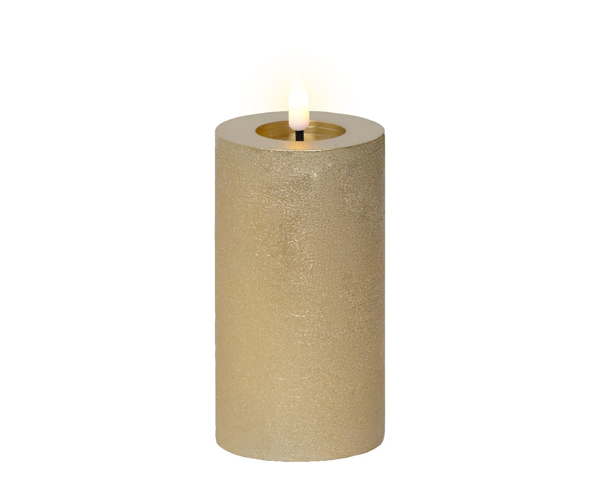 Gold LED wax pillar candle (15cmH)