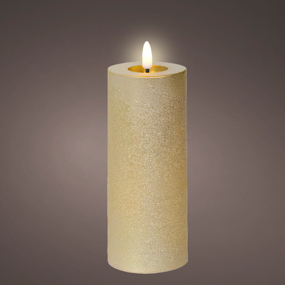 Gold LED wax pillar candle (19cmH)