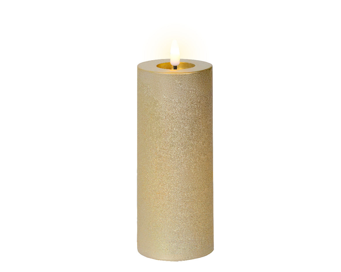 Gold LED wax pillar candle (19cmH)