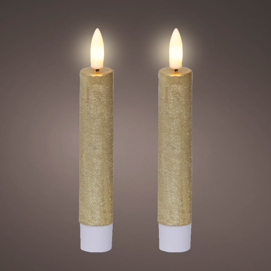Gold LED dinner candle (14.5cmH) - Set of 2