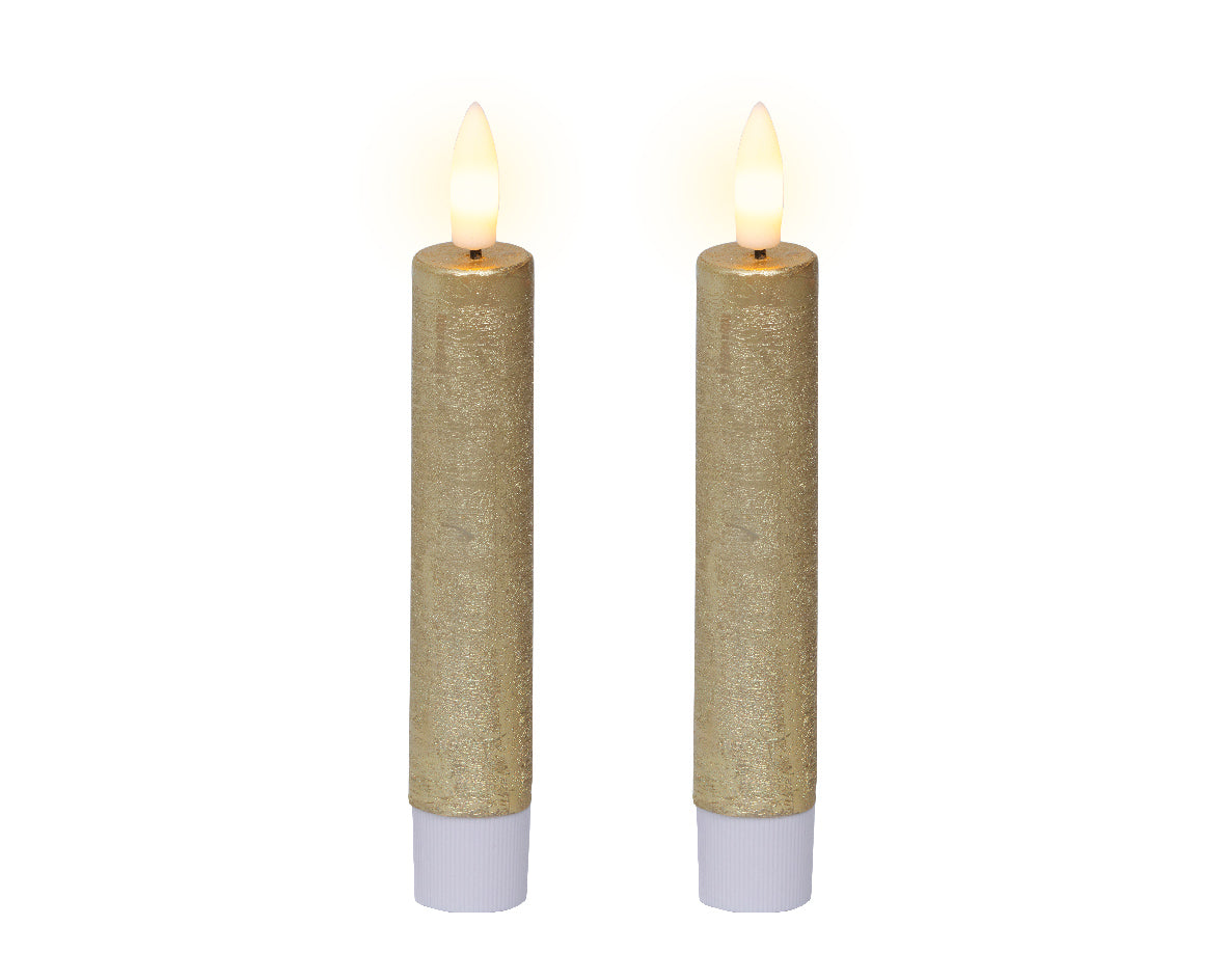Gold LED dinner candle (14.5cmH) - Set of 2