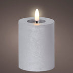 Silver LED wax pillar candle (11.2cmH)