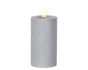 Silver LED wax pillar candle (15cmH)