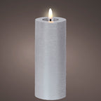 Silver LED wax pillar candle (19cmH)