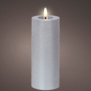 Silver LED wax pillar candle (19cmH)