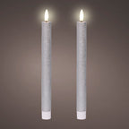 Silver LED dinner candle (24.5cmH) - Set of 2