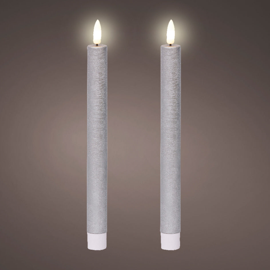 Silver LED dinner candle (24.5cmH) - Set of 2