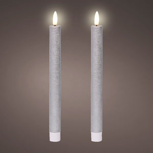 Silver LED dinner candle (24.5cmH) - Set of 2