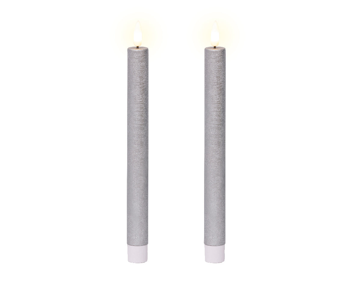 Silver LED dinner candle (24.5cmH) - Set of 2