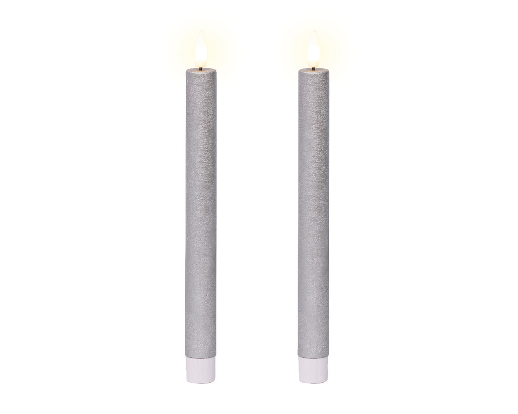 Silver LED dinner candle (24.5cmH) - Set of 2