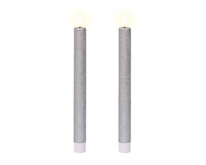 Silver LED dinner candle (24.5cmH) - Set of 2