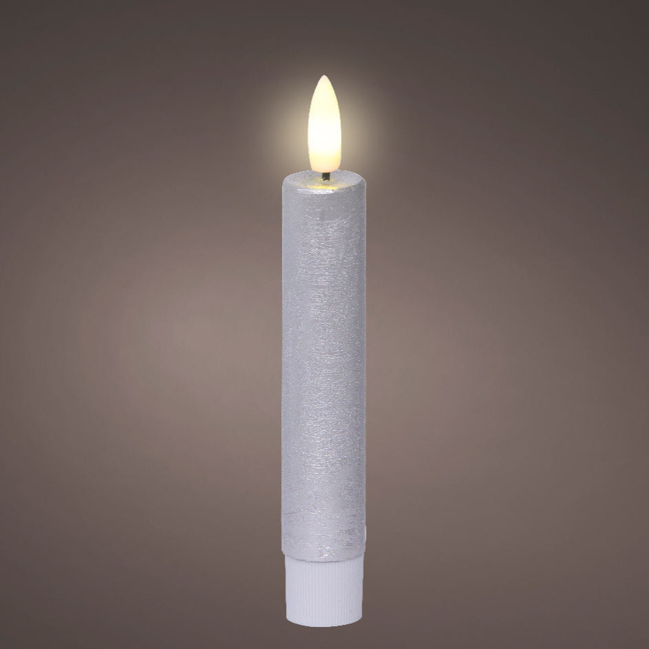 Silver LED dinner candle (14.5cmH) - Set of 2