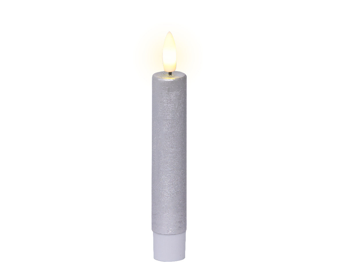 Silver LED dinner candle (14.5cmH) - Set of 2