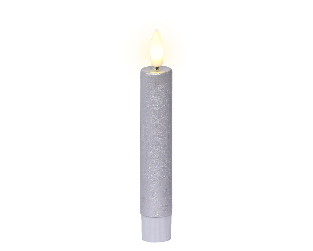 Silver LED dinner candle (14.5cmH) - Set of 2