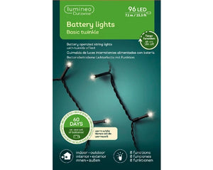 96 LED battery operated warm white lights on black wire (in/outdoor)