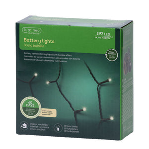 Outdoor 192 LED battery operated warm white lights on black cable