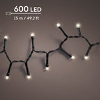 Outdoor 600 LED battery operated warm white lights on black cable