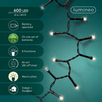 Outdoor 600 LED battery operated warm white lights on black cable