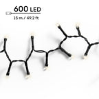 Outdoor 600 LED battery operated warm white lights on black cable